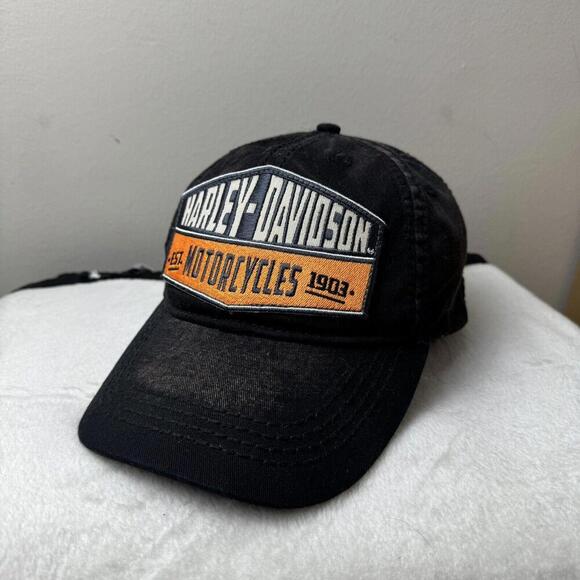 Harley-Davidson VTG Black Cap Embroidered Patch Big Logo Washed Biker Moto Y2K - Picture 2 of 12